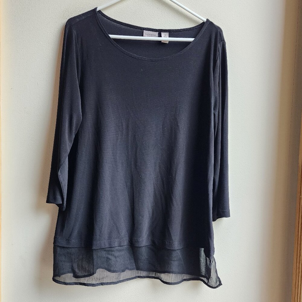 Easywear By Chico's Semi-Sheer Black Scoop Neck Blouse Size 2 (12/14 - Large)